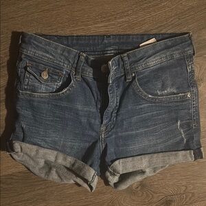 H&M Blue Jean Shorts with Cuffed Hem and Distressed Look